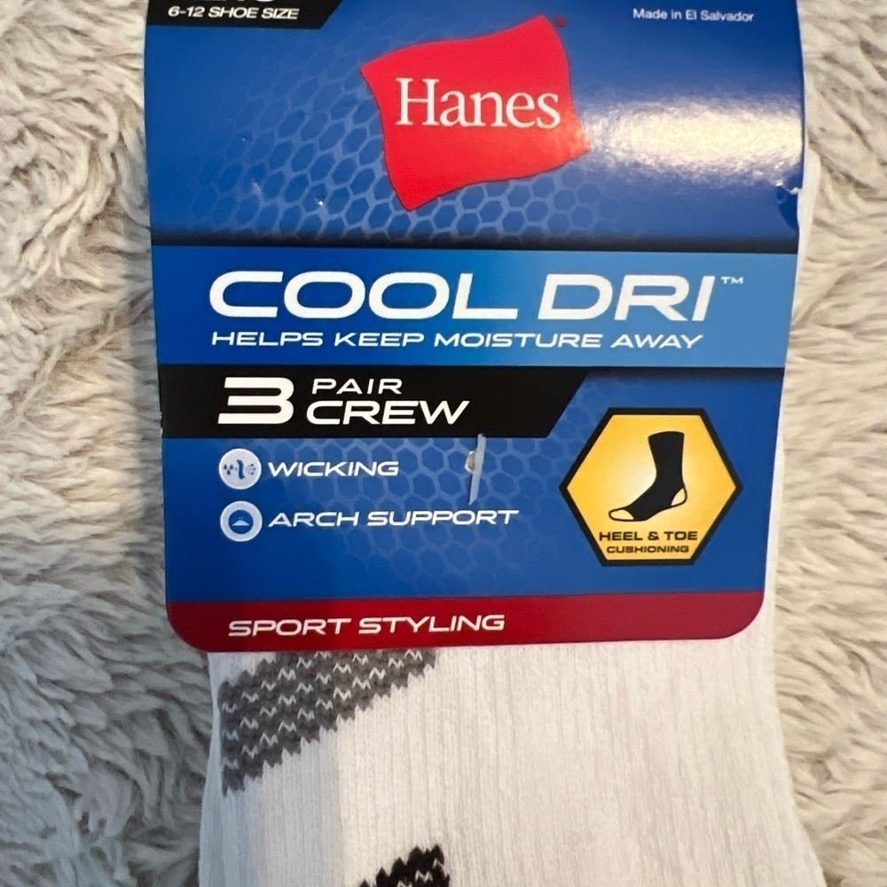 Hanes Cool Dri Crew Socks Pack of 3 Pairs